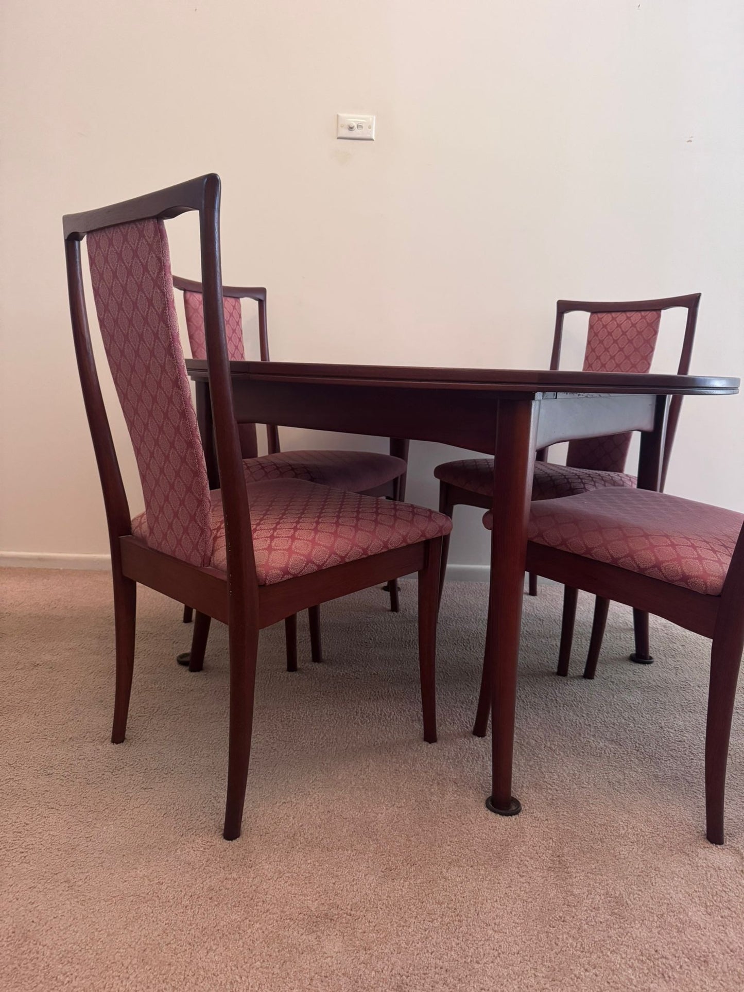 Mid-Century Modern Round Dining Table and Four Chairs Set - Walnut Finish - Image 6