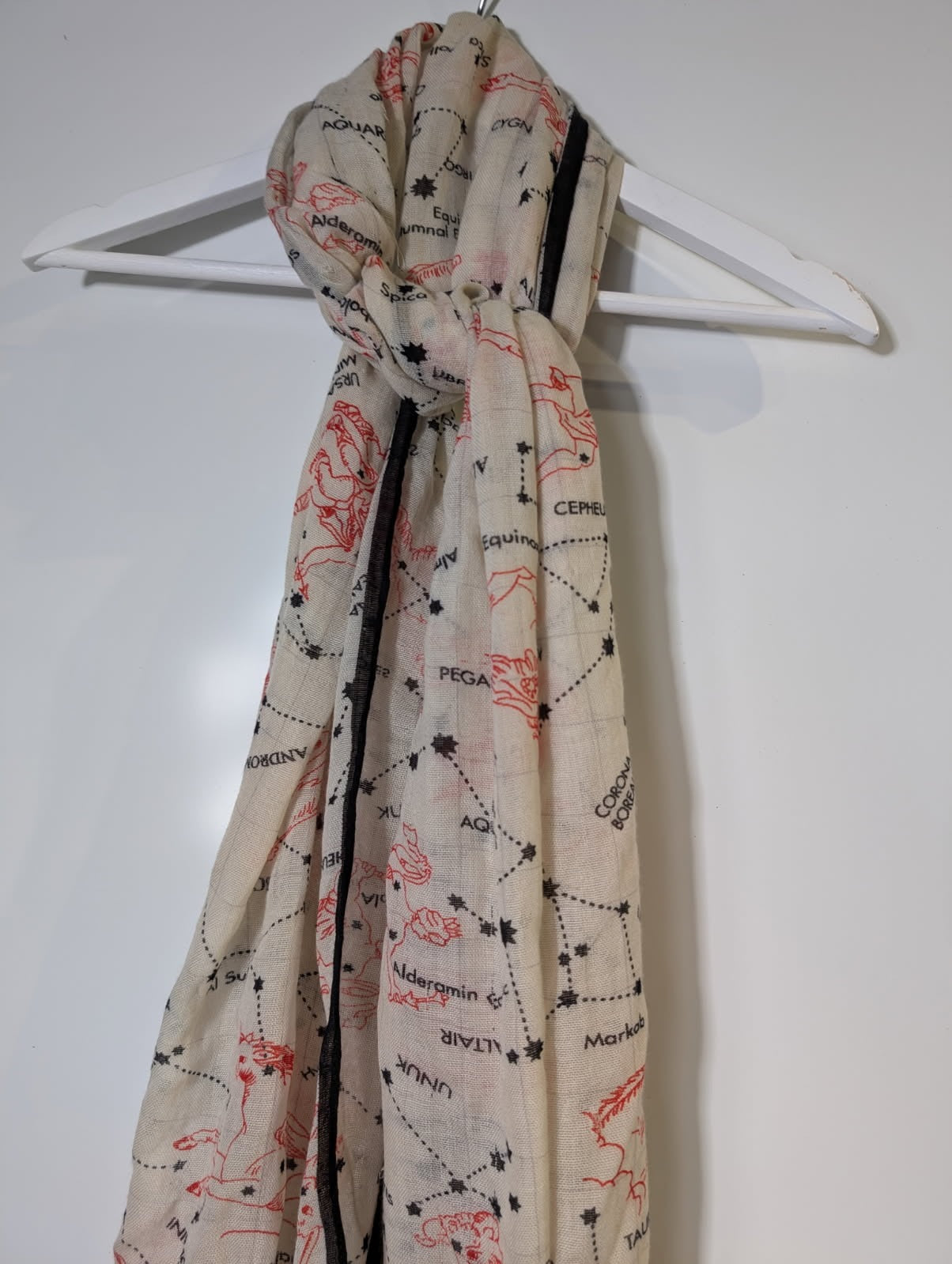 Vintage Celestial Constellation Map Print Scarf Cream & Red - Image 3