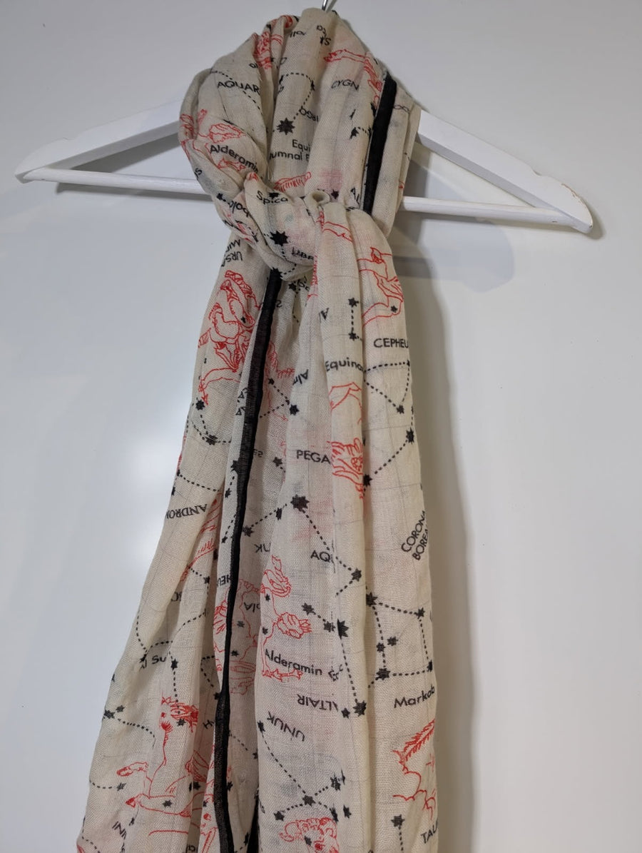 Vintage Celestial Constellation Map Print Scarf Cream & Red - Image 3