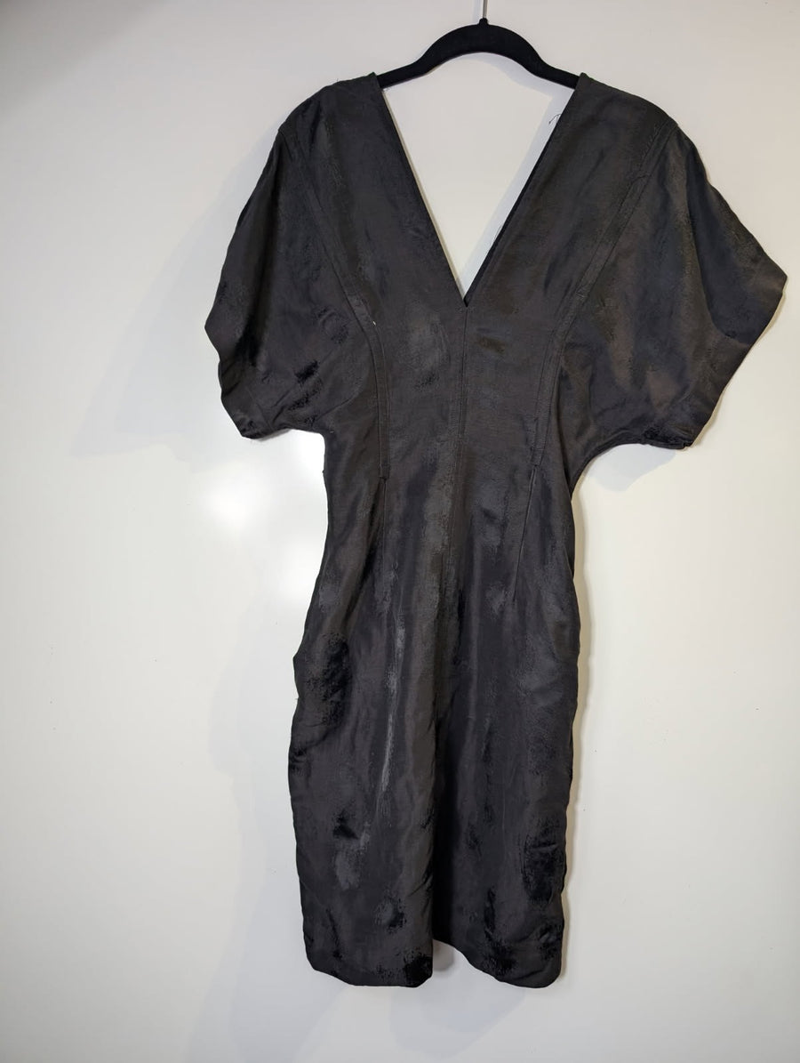 Bassike V-Neck Dress Black Linen Blend Size 0 - Image 6