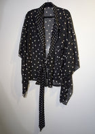 Syomirizwa Gupta Polka Dot Sheer Tie-Front Kimono Top Black/White Size L - Image 6
