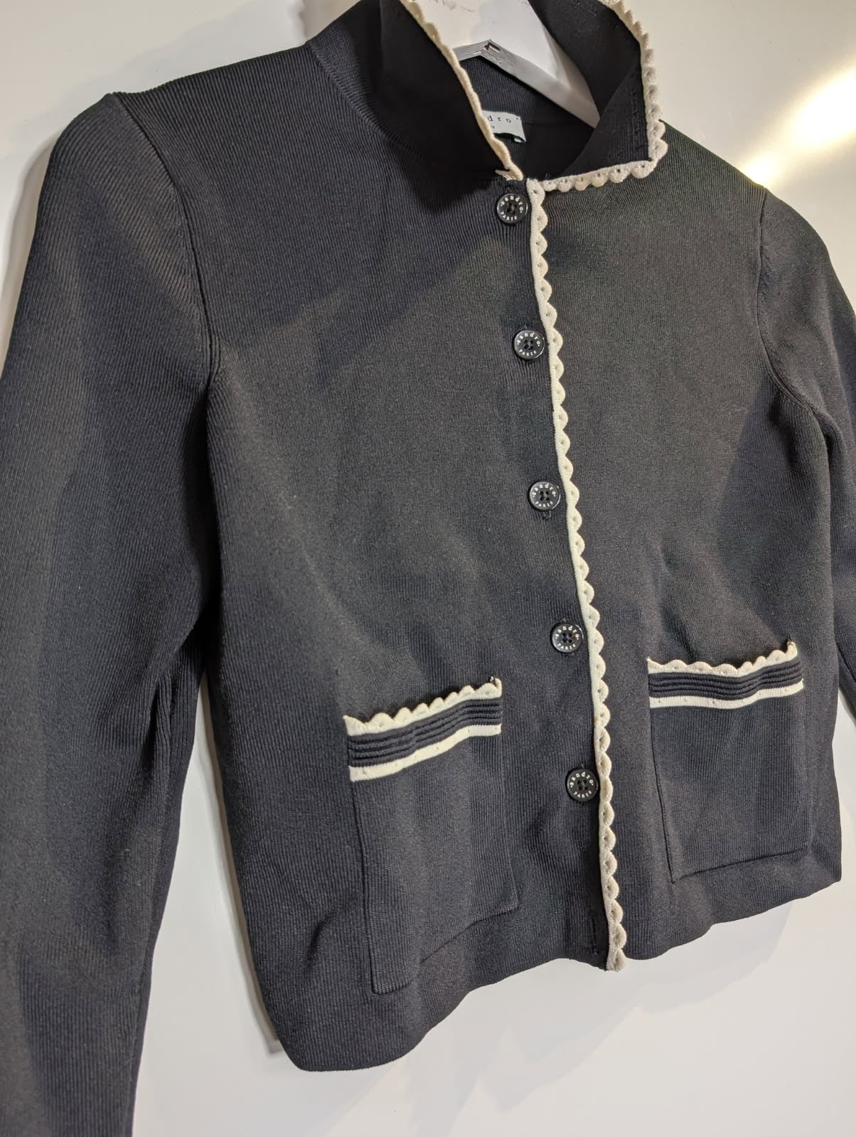 Sandro Paris Cardigan Black Scalloped Trim Button-Up - Image 6