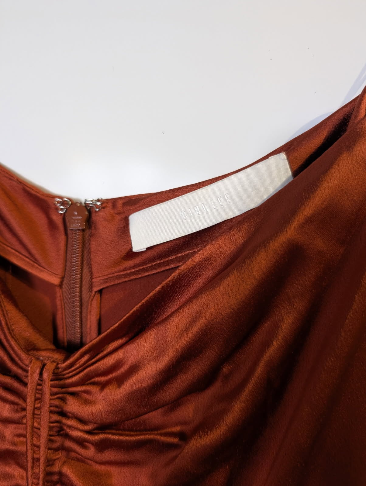 Dion Lee Satin Midi Skirt Rust Copper Ruched Detail AUS 6 - Image 6