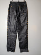 Vintage Leather Trousers Black With Gold Tone Studs Size 44 - Image 6