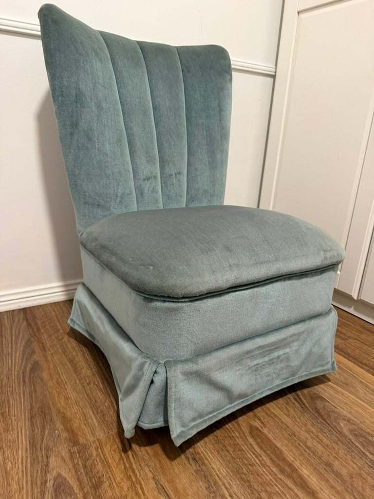 Art Deco Style Channel Tufted Velvet Slipper Chair Sage Green - Image 6