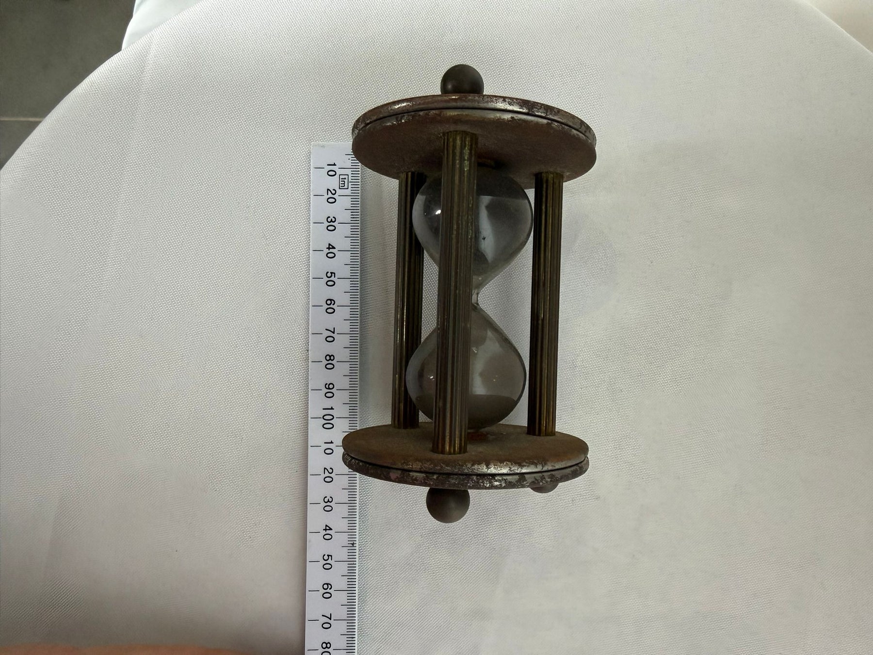 Vintage Industrial Style Brass and Wood Hourglass Sand Timer - Image 6