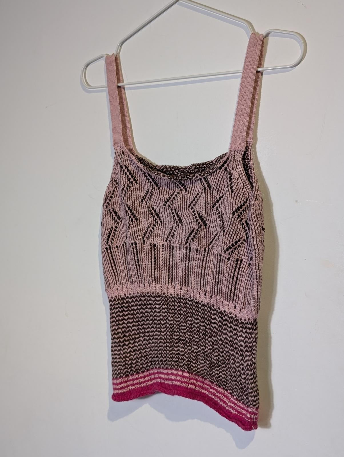 Dries Van Noten Knit Tank Top - Pink & Brown Patterned Size Small - Image 6