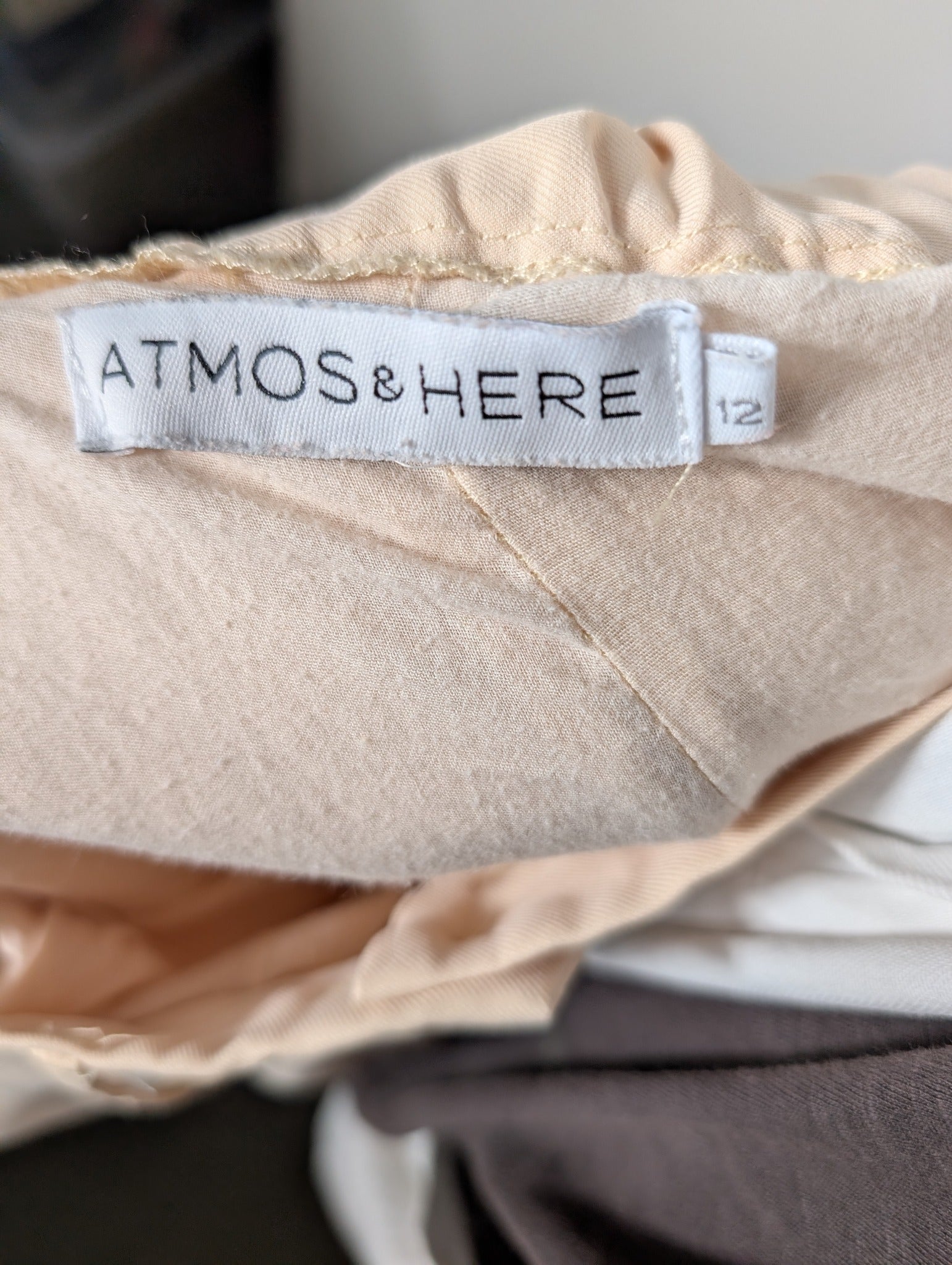 Atmos&Here High-Waisted Pleated Wide-Leg Trousers Beige Size 12 - Image 6