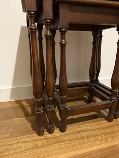 Vintage Nesting Tables Wooden Side Tables with Turned Legs Dark Brown - Image 6
