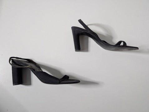 Richard Tyler Black Satin Slingback Heels - Made In Italy EU 38 - Image 6