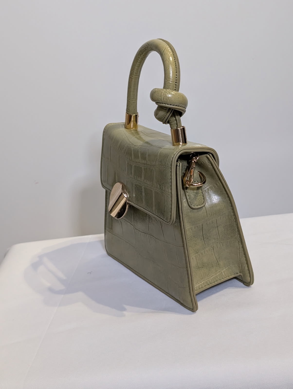 Charles & Keith Croc-Effect Knot Handle Bag Sage Green - Image 3