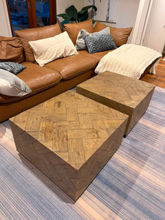 Coco Republic Solid Wood Herringbone Parquet Coffee Table Set - Pair Brown - Image 6