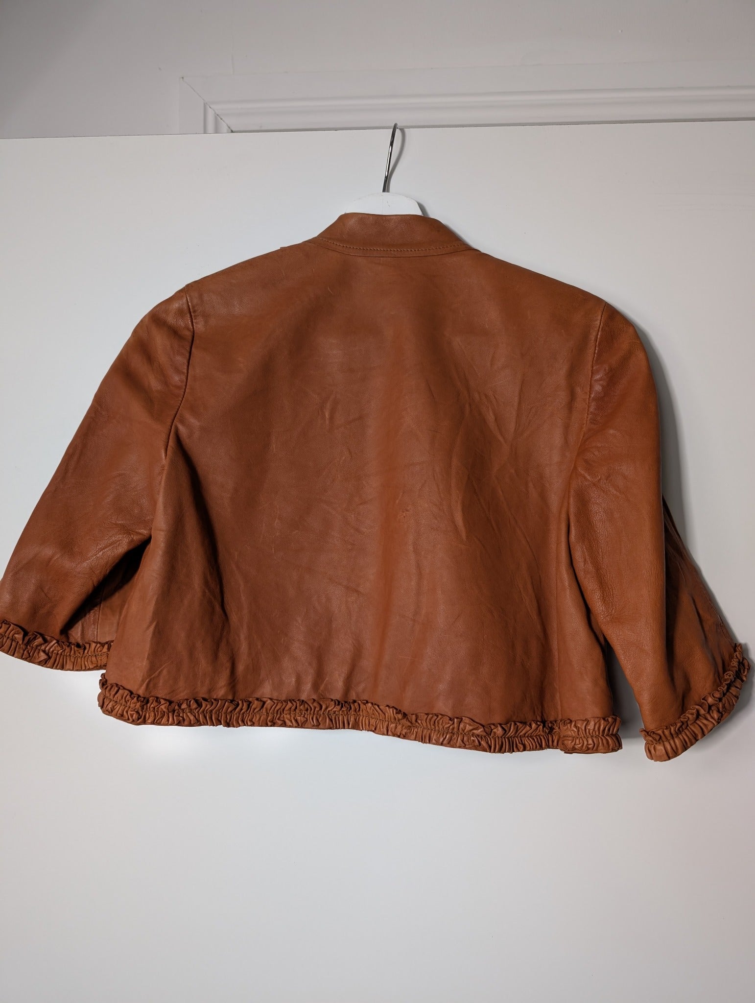 Scanlan & Theodore Leather Ruffle Bolero Jacket Tan - Image 6
