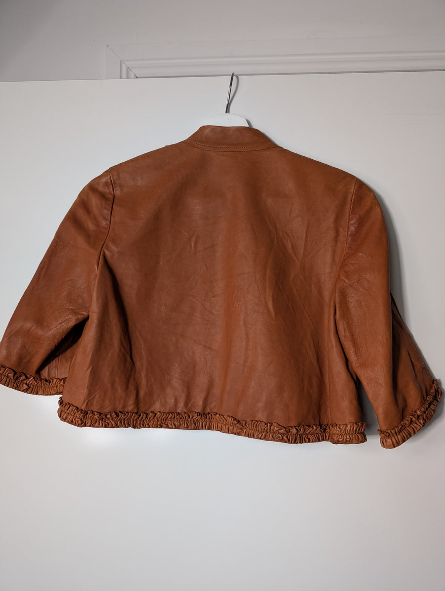 Scanlan & Theodore Leather Ruffle Bolero Jacket Tan - Image 6