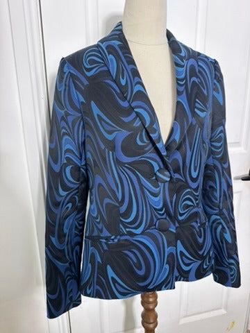 Charlie Brown Blue and Black Swirl Print Blazer - Size 10 - Image 6