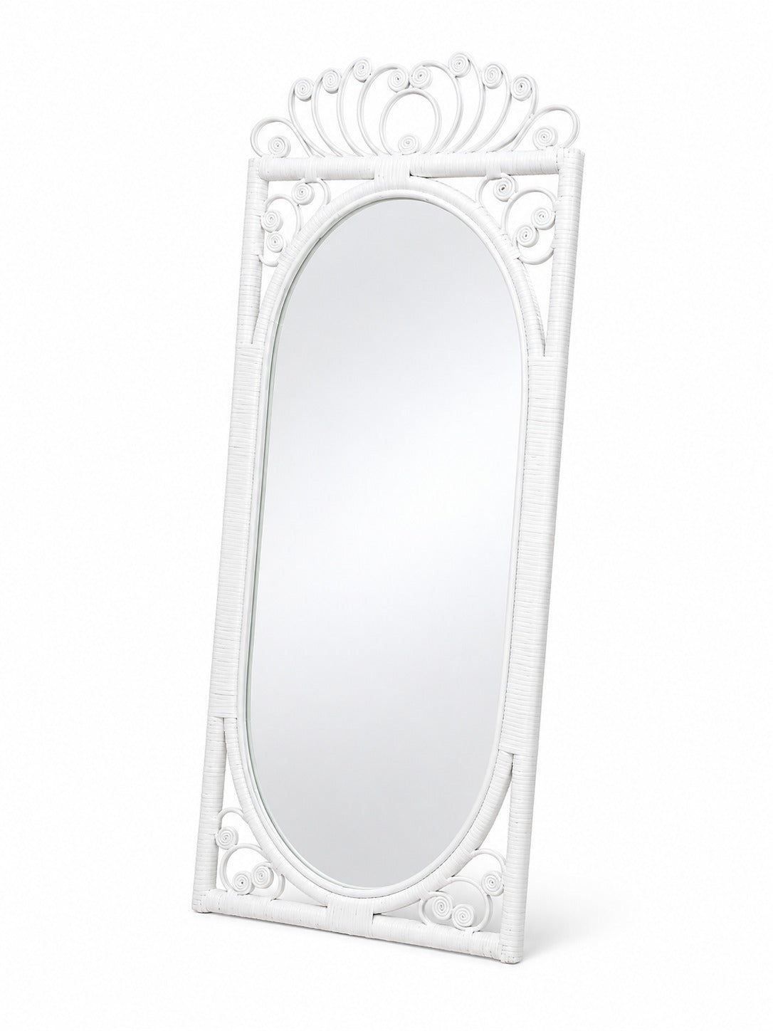 Vintage Wicker Rattan Oval Wall Mirror White Scrollwork Detail - Image 6