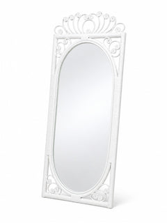Vintage Wicker Rattan Oval Wall Mirror White Scrollwork Detail - Image 6
