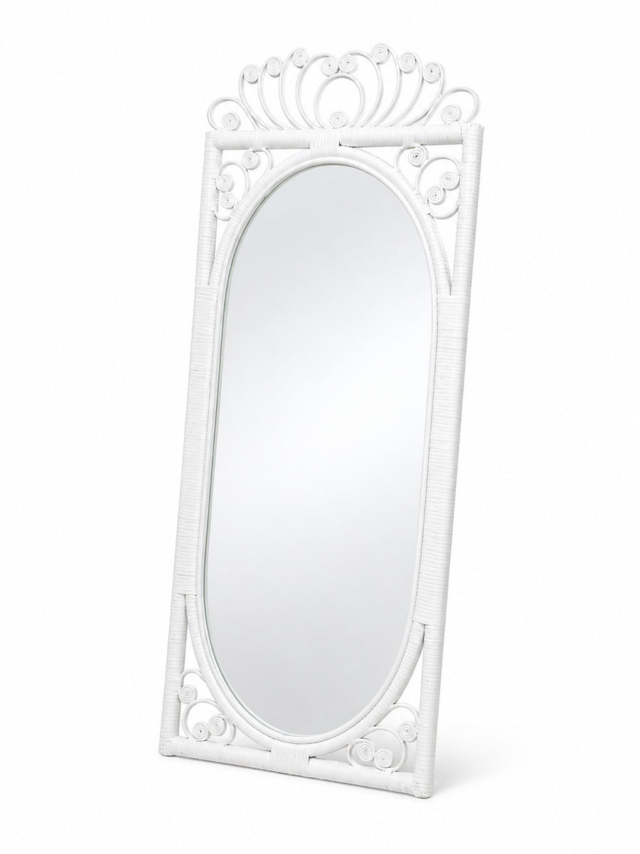 Vintage Wicker Rattan Oval Wall Mirror White Scrollwork Detail - Image 6