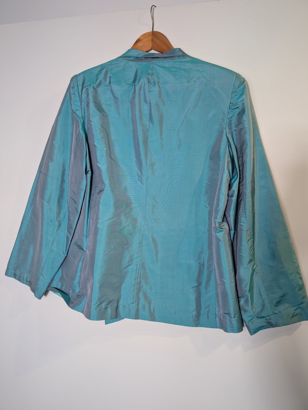 Sarissa Iridescent Teal Shantung Silk Blazer - Women's Size XL - Image 6