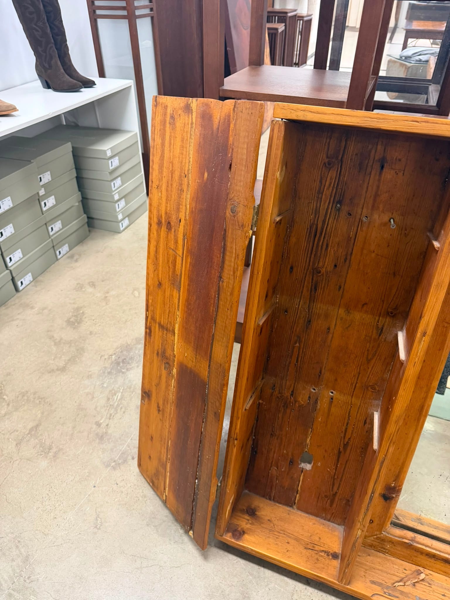 Rustic Reclaimed Wood Shutter Mirror With Storage Cabinets - Image 6