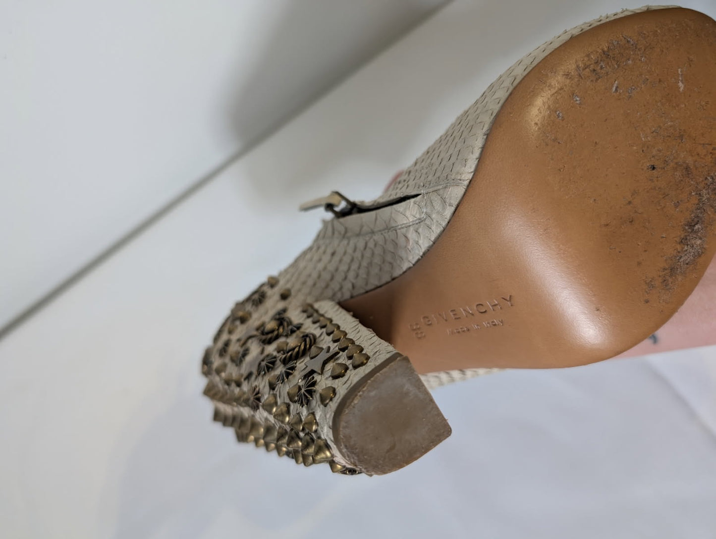 Givenchy Studded Peep Toe Booties - Off-White Leather - Image 6