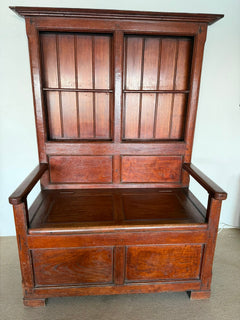 Antique Oak Wainscot Settle Bench Storage Seat with Shelves Hall Bench - Image 6