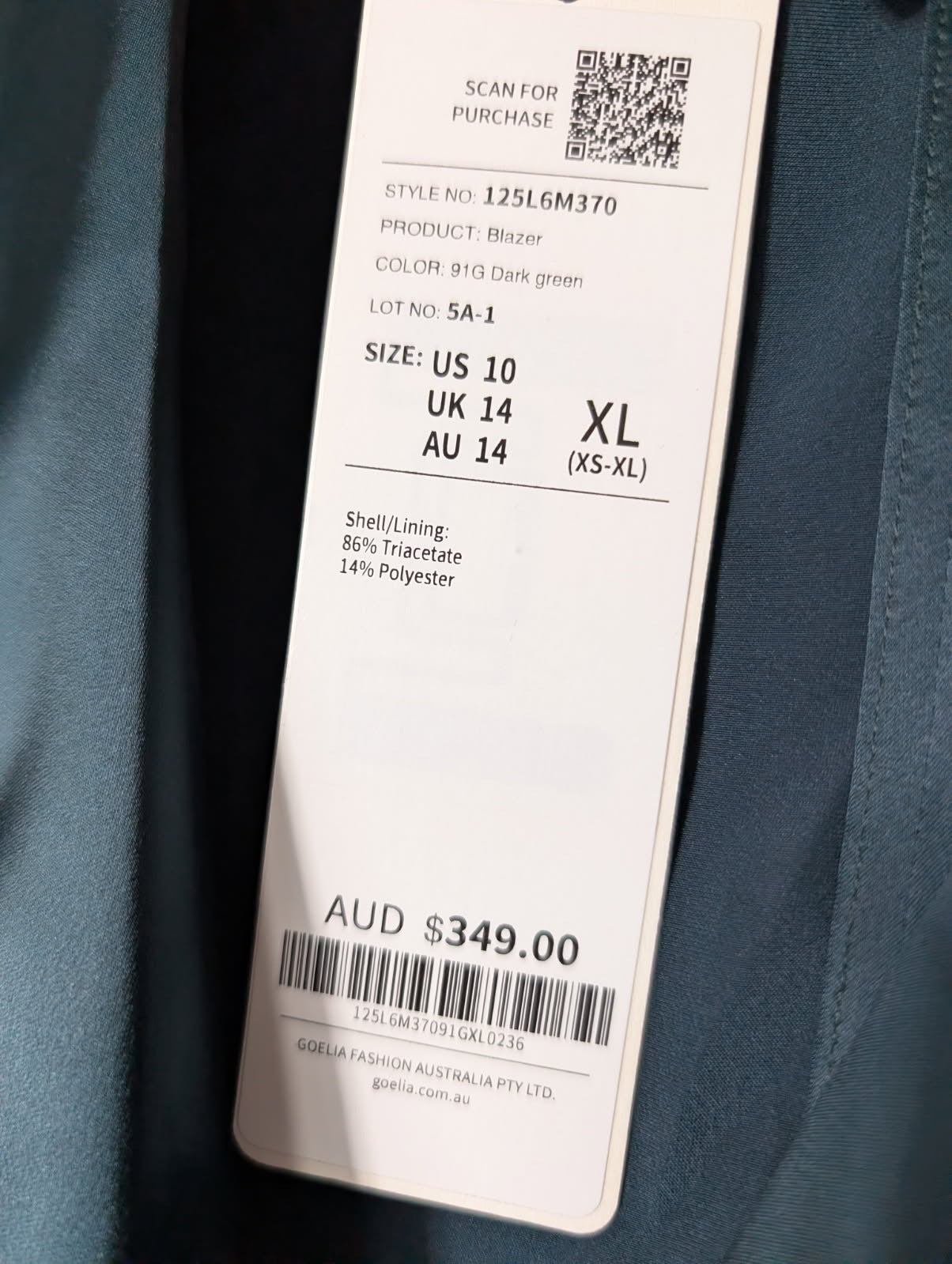Goelia Satin Blazer Teal Women's Size XL - Image 6