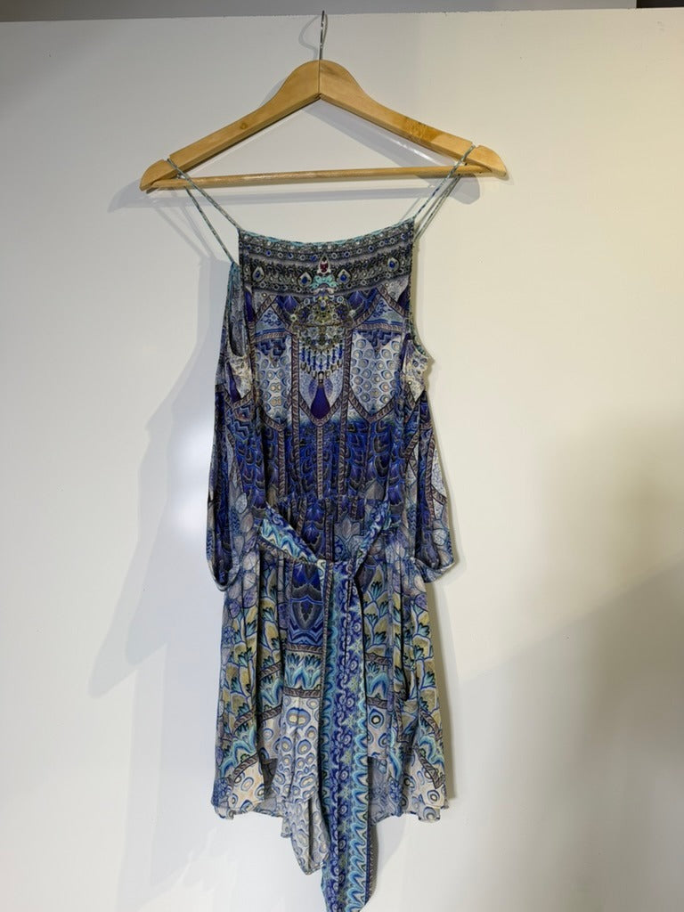 Camilla Silk Embellished Cami Top Blue Floral Playsuit Print Size S - Image 2
