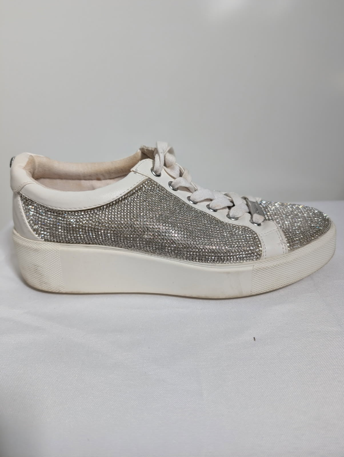 Carvela Kurt Geiger Crystal Embellished Platform Sneakers White - Image 6