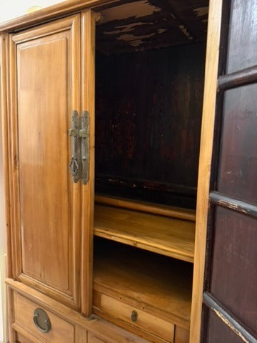 Vintage Asian-Style Wooden Armoire with Brass Hardware Brown - Image 6