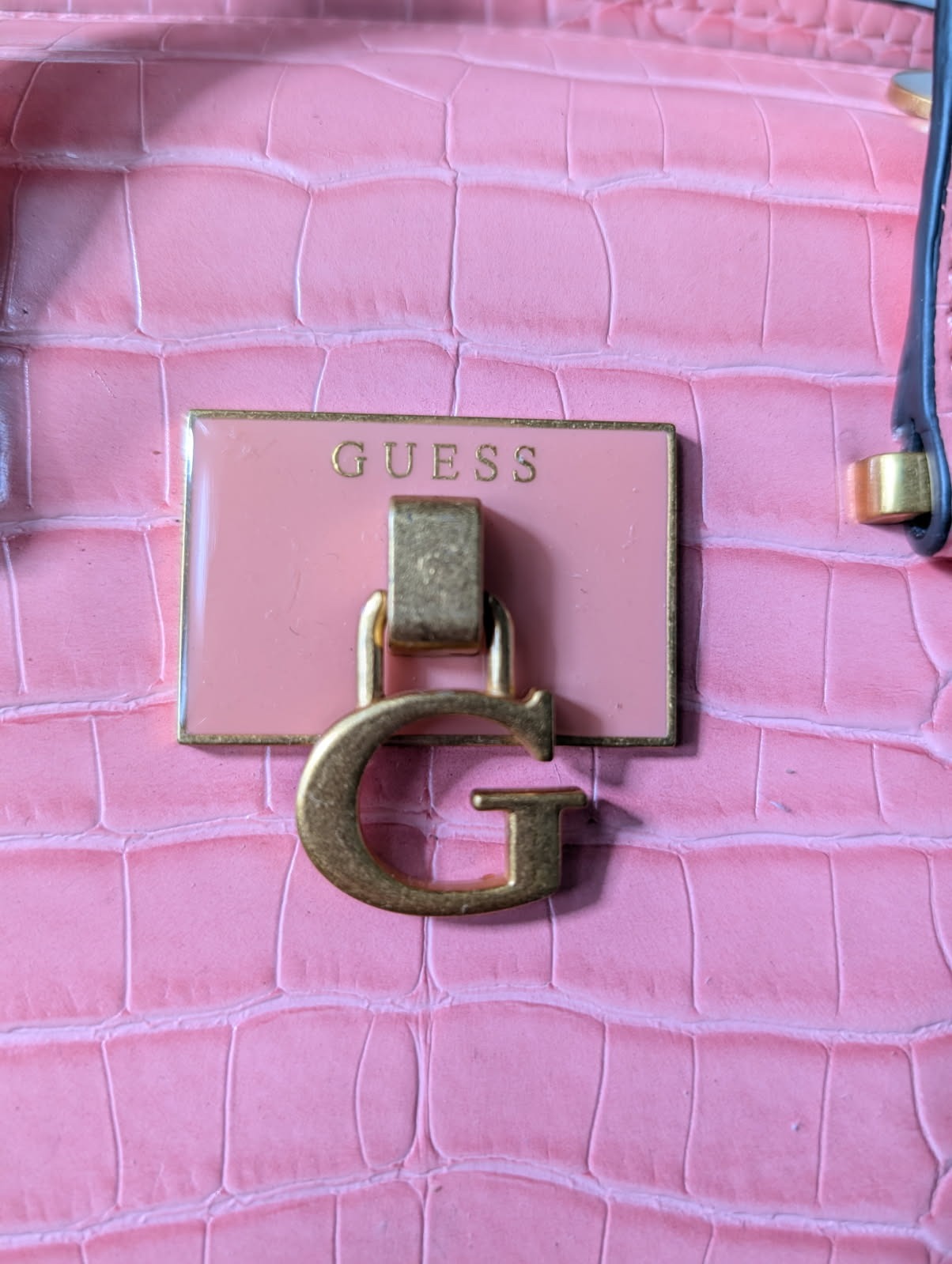 Guess Pink Croc-Embossed Satchel Crossbody Bag - Image 6