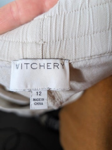 Witchery Linen Blend Drawstring Jogger Pants Beige Women's Size 12 - Image 4