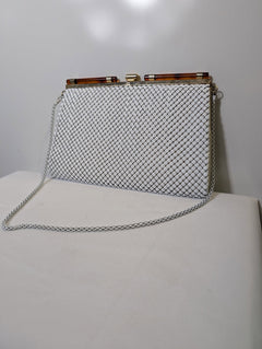 Whiting & Davis Vintage Mesh Evening Bag White with Tortoiseshell Accents - Image 6