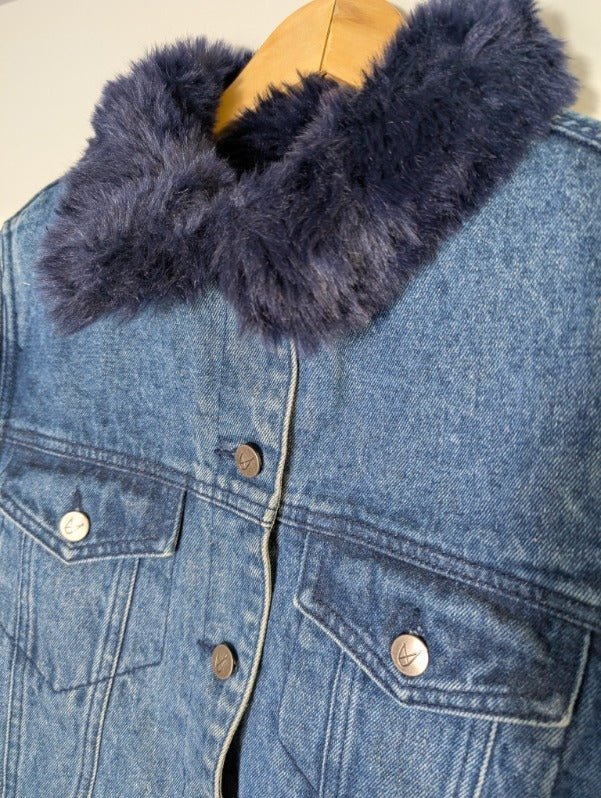 MP|D Women's Denim Jacket with Faux Fur Collar and Cuffs - Blue Size S - Image 6