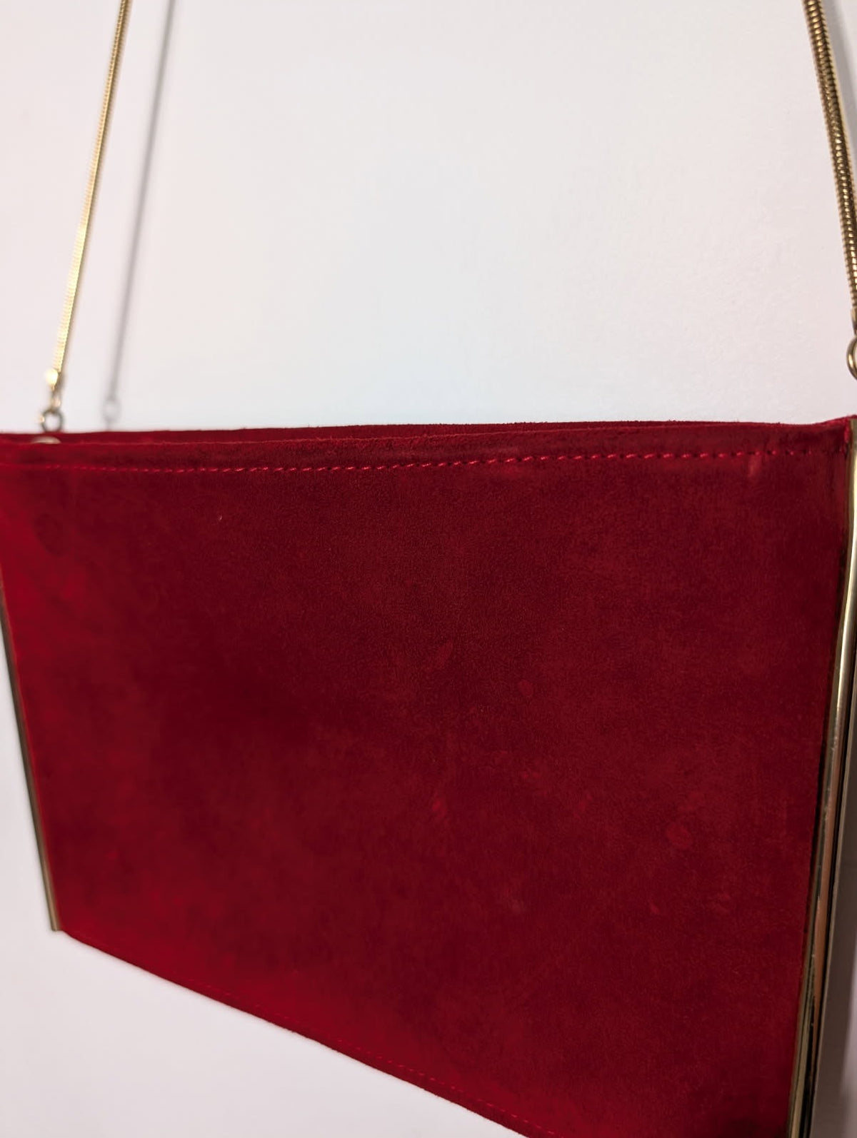Reiss London Suede Clutch Bag Red with Gold Tone Chain Strap - Image 6