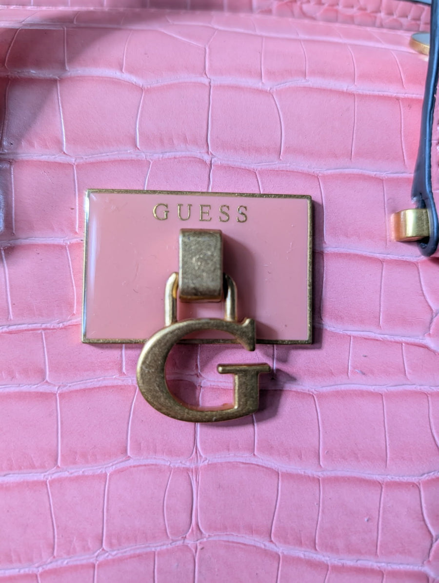 Guess Pink Croc-Embossed Satchel Crossbody Bag - Image 6
