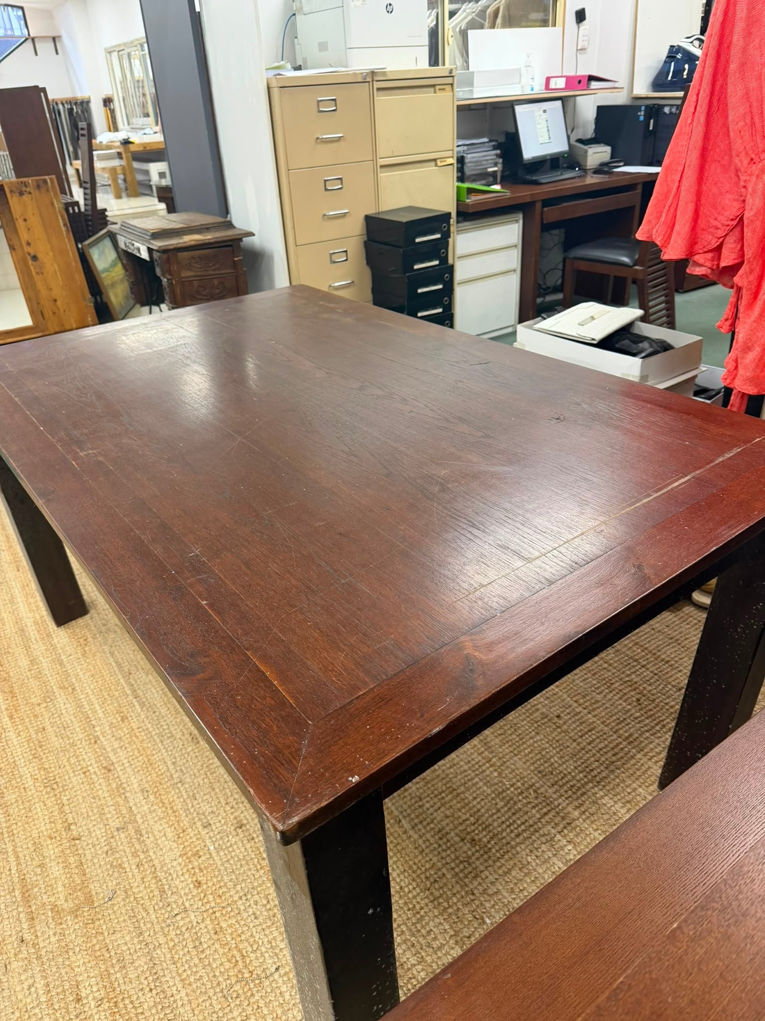 Solid Wood Rectangular Dining Table - Dark Timber Finish - Image 6