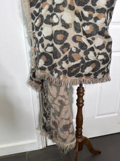 Leopard Print Fringed Blanket Scarf - Soft Oversized Wrap - Image 6