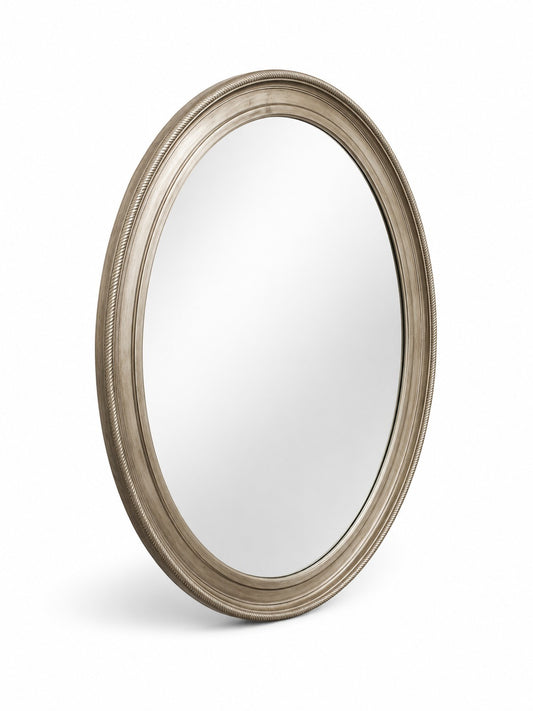 Coco Republic Oval Wall Mirror - Aged Silver Beaded Frame - Image 1