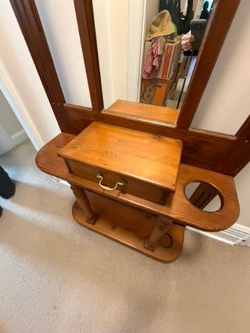Vintage Wooden Wall-Mounted Hall Stand with Mirror and Drawer - Image 6
