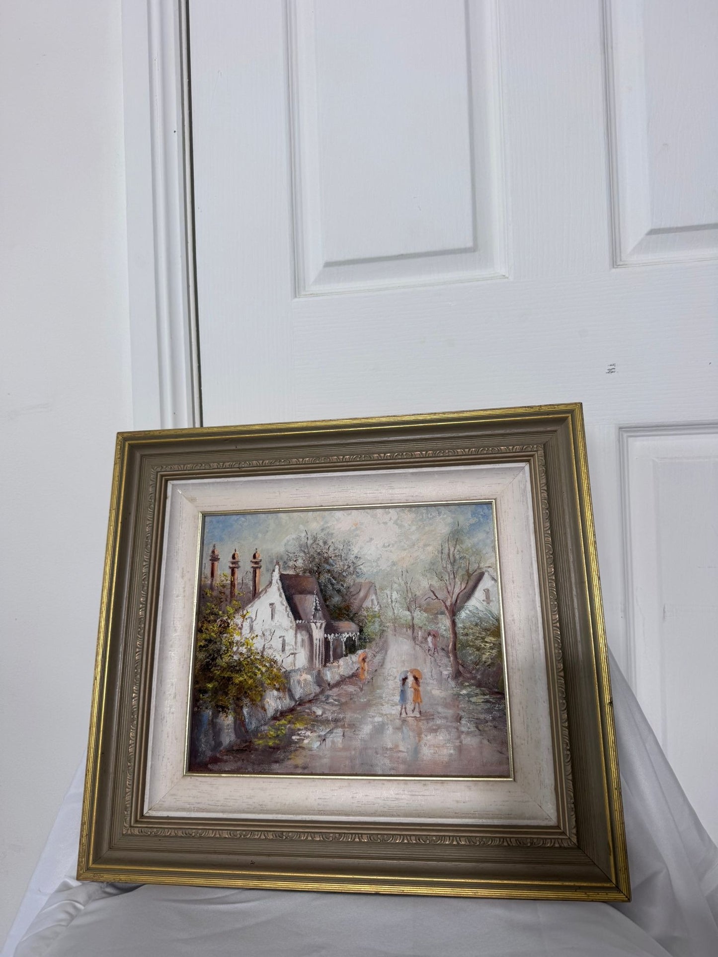 Clare Goodwin Autumn Showers Framed Oil Painting Cottage Street Scene Art - Image 2