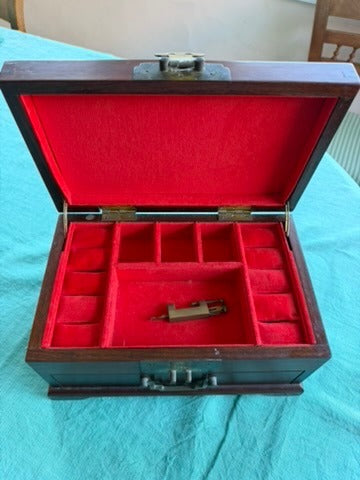Vintage Chinese Rosewood Jewelry Box Shou Symbol Brass Hardware - Image 6