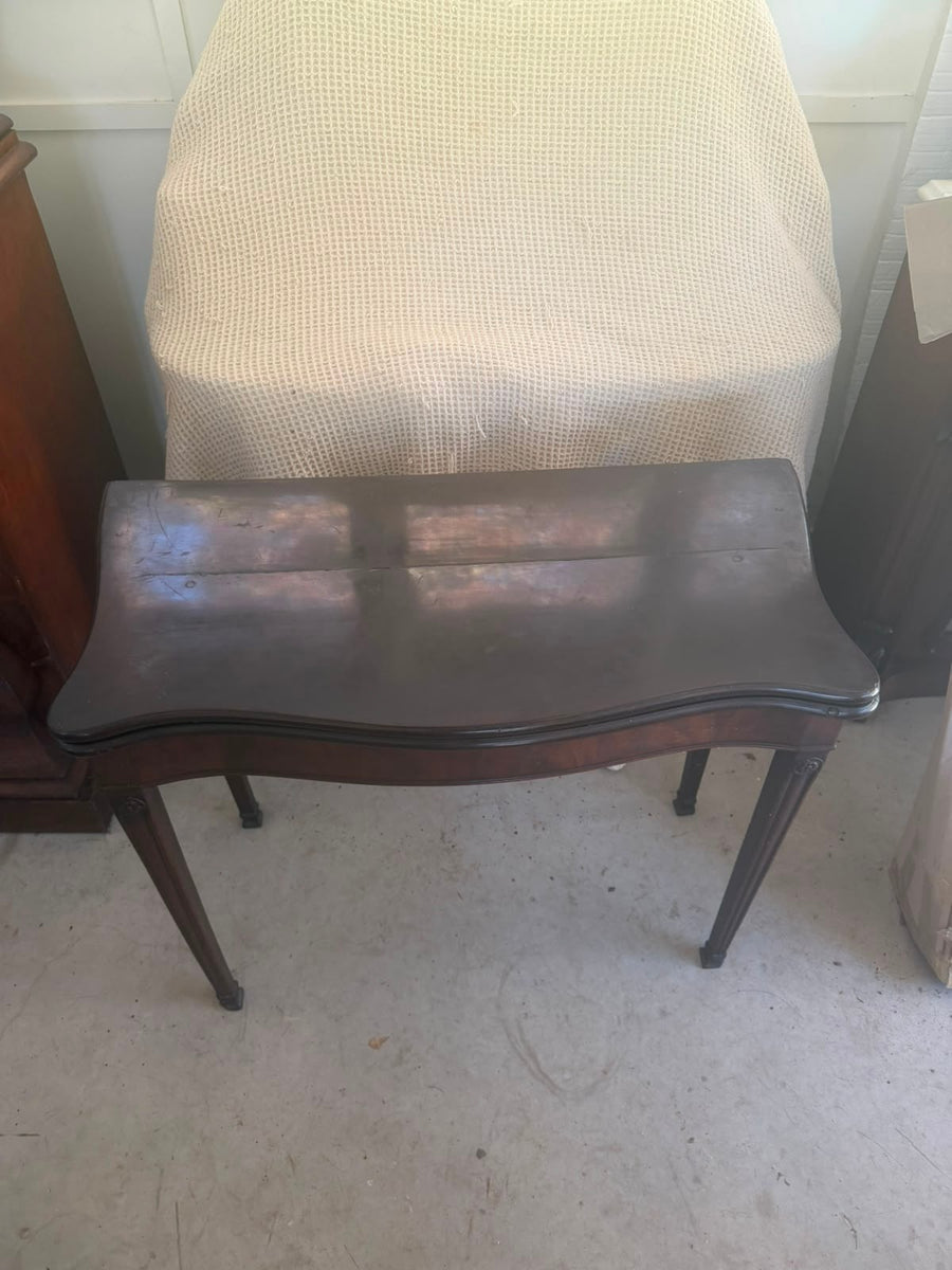Antique Mahogany Serpentine Fold-Over Console Games Table - Image 6
