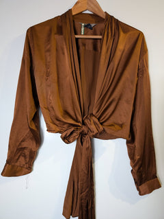 Pinky & Dianne Silk Tie-Front Blouse Brown - Image 6