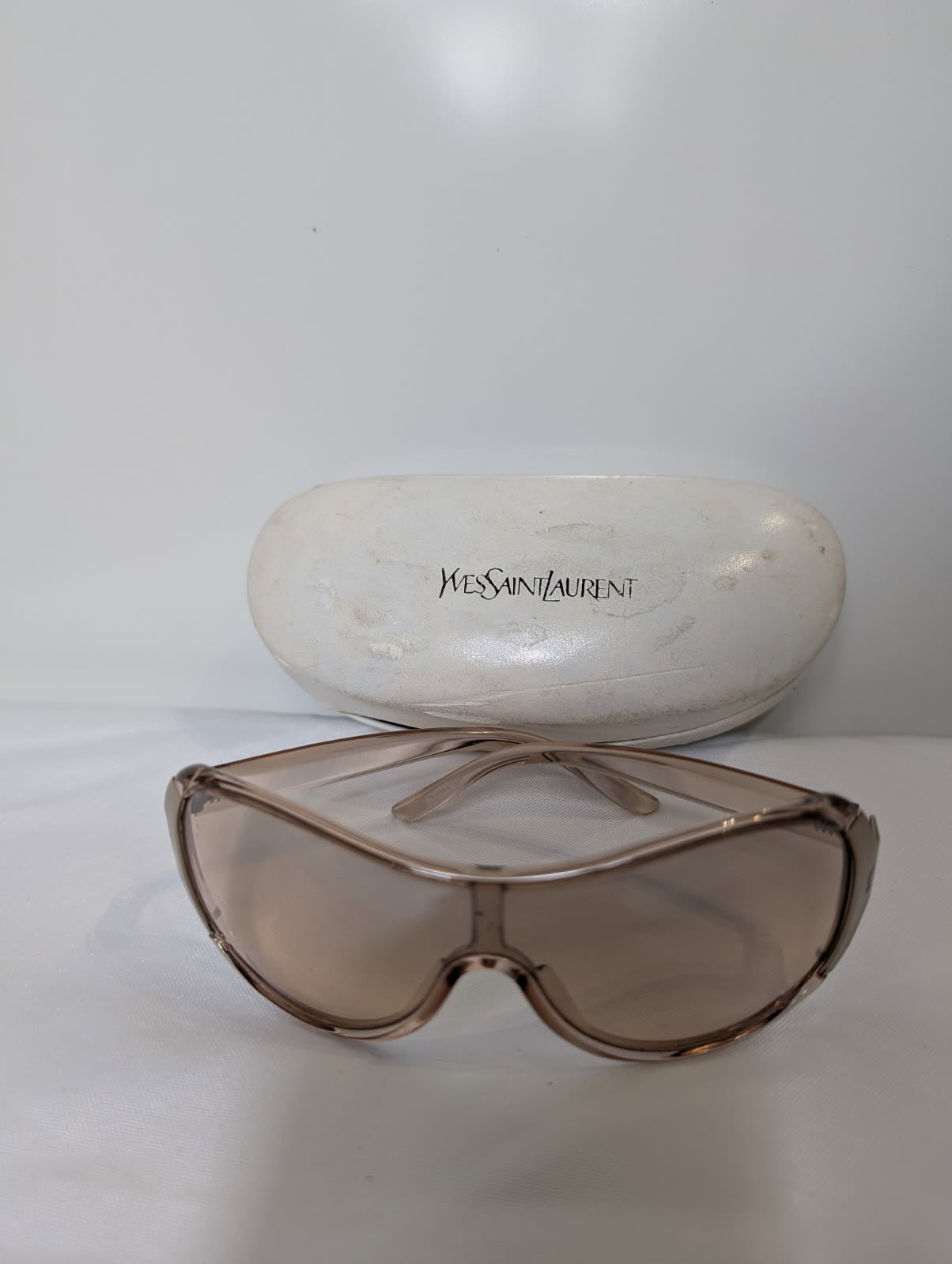 Vintage Yves Saint Laurent YSL Shield Sunglasses - Translucent Brown - Image 6