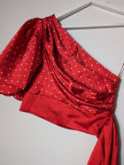 Misha Collection Toria One-Shoulder Puff Sleeve Top Red Polka Dot AU 6 - Image 6