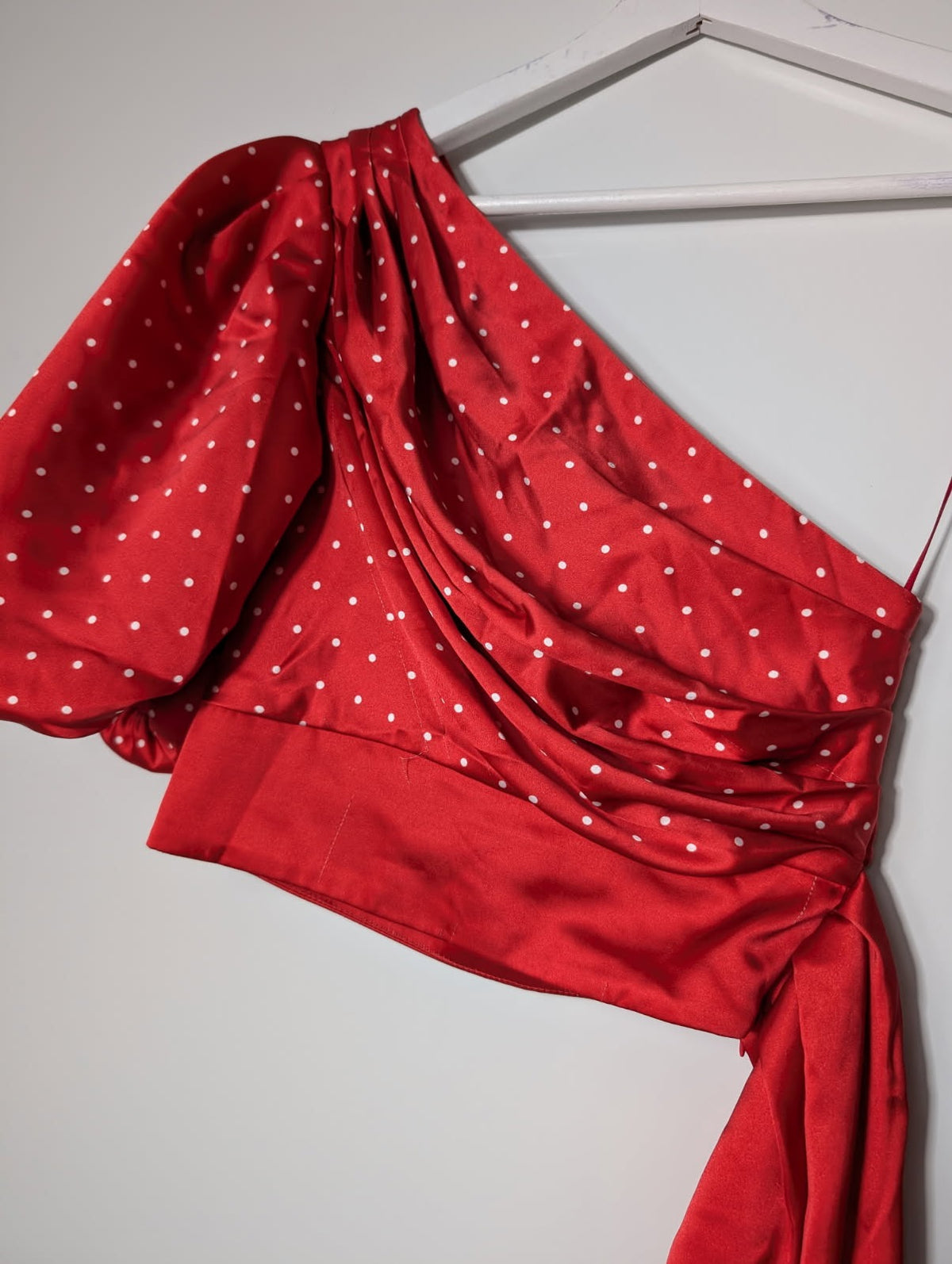 Misha Collection Toria One-Shoulder Puff Sleeve Top Red Polka Dot AU 6 - Image 6