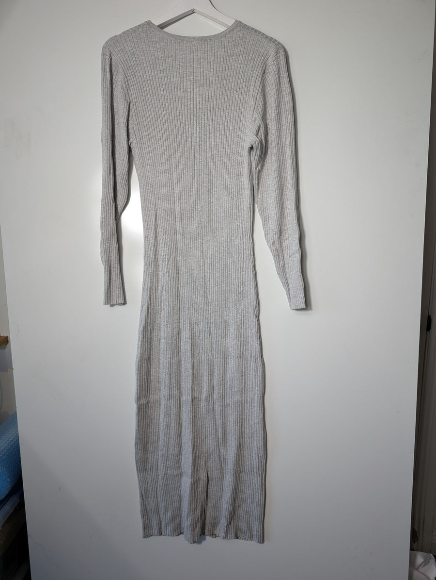 Seed Heritage Ribbed Knit Long Sleeve Midi Dress Grey XL - Image 6