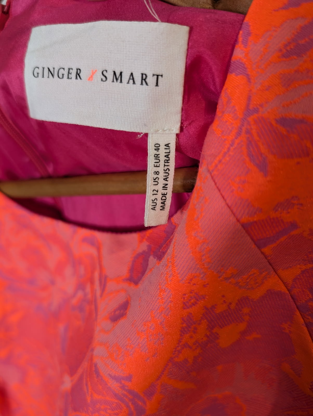 Ginger & Smart Neon Orange Floral Jacquard Dress - Size AU 12 - Image 7