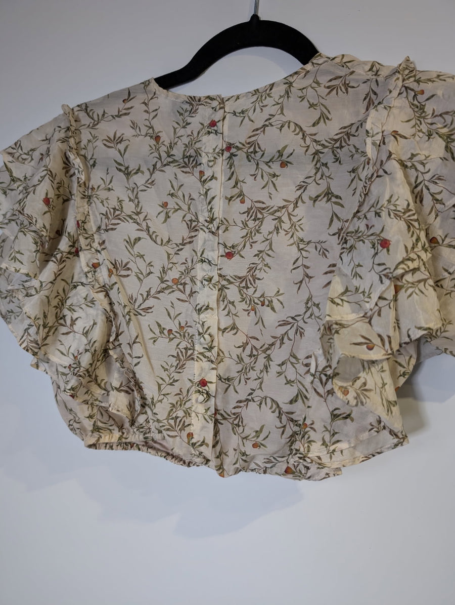 SIR. Floral Print Silk-Blend Ruffle Sleeve Crop Top Size 0 - Image 6